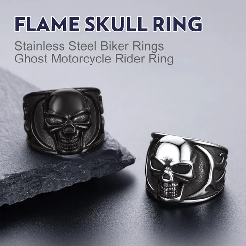 Miniatura 8 de Bandmax Anillos de calavera para hombre, de acero inoxidable, anillos de esqueleto de calavera para hombres y mujeres, anillos góticos punk