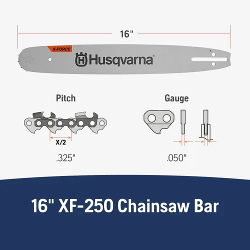 Miniatura 3 de Husqvarna X-Force - Barra de motosierra de 16 pulgadas, calibre de 0.325 pulgadas, calibre .050 pulgadas, 66 eslabones de transmisión, accesorios