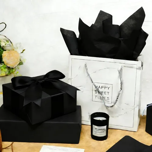 Miniatura 4 de LIAPAWPAW Rollo de papel de seda negro a granel para envoltura de regalos, ramos de flores y manualidades, 17 pulgadas x 98 pies, papel de seda