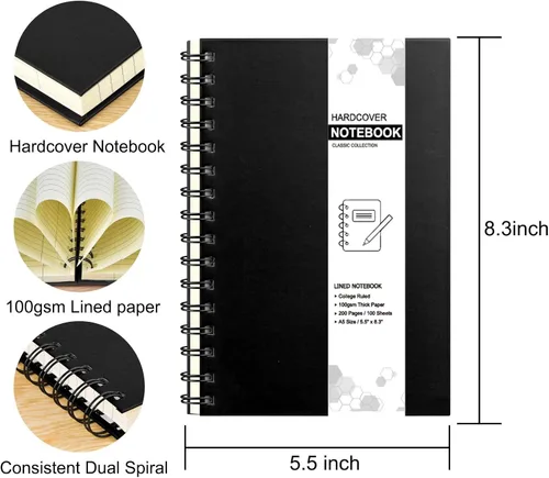 Miniatura 2 de Coopay Paquete de 4 cuadernos de tapa dura A5 en espiral, cuadernos con rayas universitarias, cuaderno rayado con divisores extraíbles