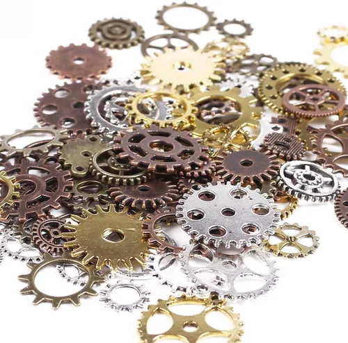BIHRTC 100 gramos de engranajes steampunk de metal antiguo surtidos en colores para manualidades, dijes para reloj, rueda de reloj, engranaje para