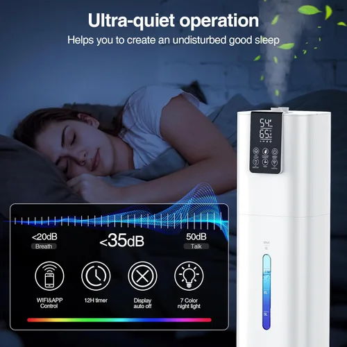 Miniatura 7 de Smart Humidifiers Large Room Bedroom Home,2.11Gal(8L) Quiet Top Fill Cool Mist Humidifier,Smart App & Remote Control, 3 Speed Humidifier with White