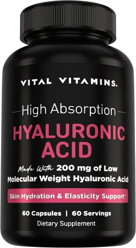Miniatura 10 de Vital Vitamins Complejo de hidratación de suplemento de ácido hialurónico, con ácido hialurónico, MSM, vitamina C, agua de coco en polvo y sílice
