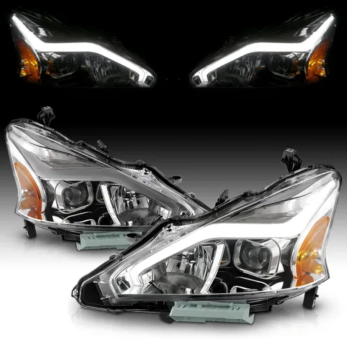 Miniatura 8 de AmeriLite Juego de faros delanteros cuadrados negros para Nissan Altima de 4 puertas sedán 2013-2015, lado del pasajero y del conductor