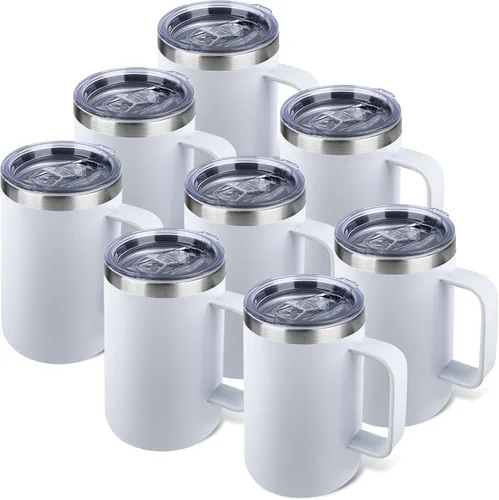 Miniatura 37 de Taza de café aislada de 22 onzas con asa y tapa a prueba de fugas, vaso de viaje de acero inoxidable de doble pared para viajes, oficina, hogar