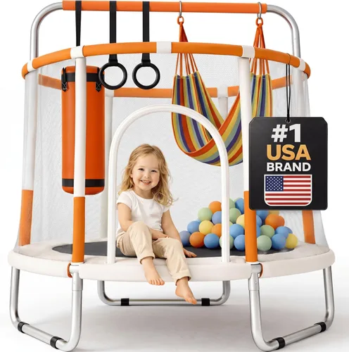 Happin® - Cama elástica de 55 pulgadas para niños con cerca de seguridad, trampolín interior y exterior para niños pequeños, diseño ultra seguro con
