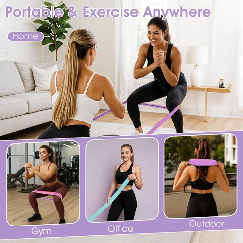 Miniatura 5 de Kifmurase 6PCS Fabric Resistance Bands for Legs, 3 Strength Level Elastic Stretching Assist Band with Portable Bag, Non-Slip Workout Bands for