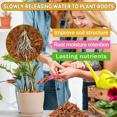 Miniatura 3 de Zeedix Paquete de 2 chips de cáscara de coco para plantas, mantillo de chips de coco 100% orgánico con bajo equilibrio de EC y PH, multiuso