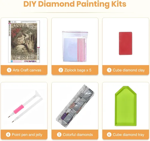 Miniatura 6 de SENQAO Kits de pintura de diamantes de calavera para adultos, amantes del cráneo de Halloween, bricolaje 5D pinturas de diamantes por números