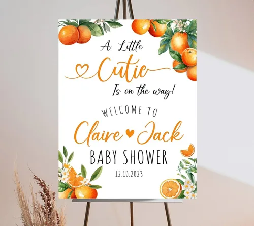 Miniatura 10 de Letrero personalizado con texto en inglés «A Little Cutie Is On The Way» para baby shower, lienzo o tablero estriado, decoración de baby shower