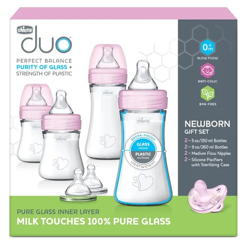 Miniatura 11 de Chicco Duo Set de regalo para recién nacidos con botella híbrida con vidrio Invinci en el interior y plástico en el exterior Seguro para Rosa