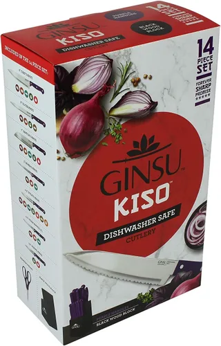 Miniatura 6 de Ginsu Kiso - Juego de cuchillos morados de 14 piezas con bloque negro, apto para lavavajillas y siempre afilado Púrpura