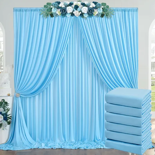 Miniatura 88 de Cortinas de telón de fondo granate de 10 pies x 10 pies sin arrugas para fiestas, 2 paneles de cortinas de telón de fondo de poliéster sedoso