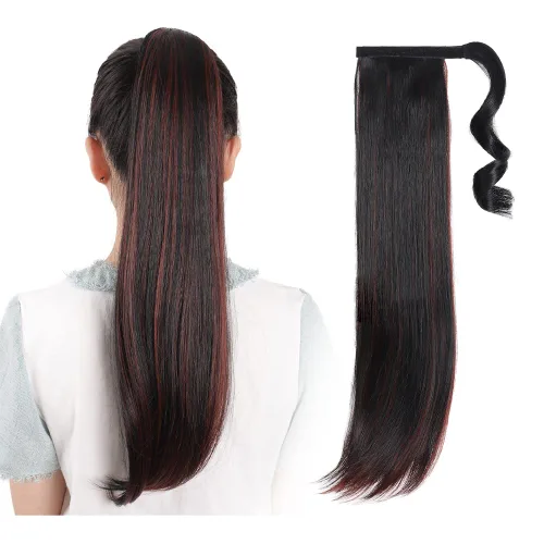 Miniatura 25 de Extensiones de cabello para cola de caballo, extensión de cola de caballo roja de 16 pulgadas, corta, ondulada, rizada, envolvente, cola de caballo