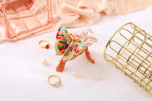 Miniatura 5 de QIFU Pintado a mano esmaltado colorido mariposa joyería baratija caja con bisagras regalo único para la decoración del hogar