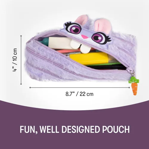 Miniatura 2 de ZIPIT Estuche de conejo para niñas, bonita bolsa con cremallera para niños y adolescentes, bolsa de papelería para la escuela, morado