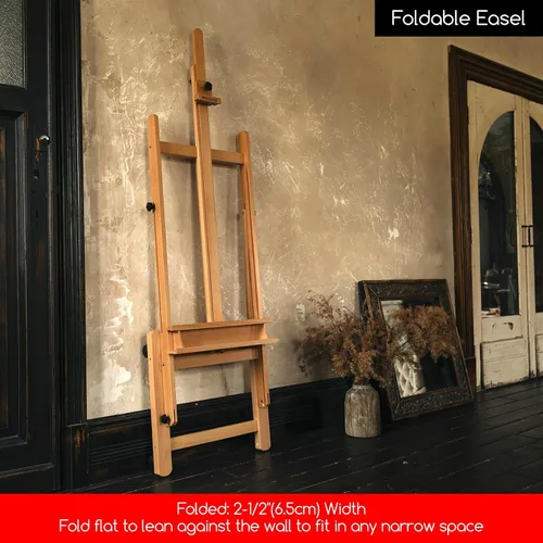 Miniatura 5 de MEEDEN Caballete para Pintura y Exhibición, Caballete de Arte de Piso con Marco H Ajustable para Dibujo, Madera de Haya Resistente Sostiene Lienzo