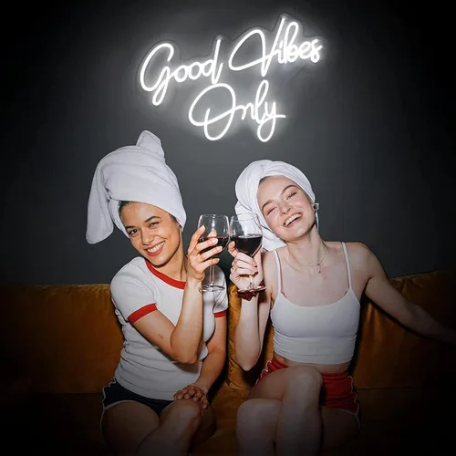 Miniatura 4 de Letreros de neón de Good Vibes Only, grandes de 21.6 x 14.3 pulgadas para decoración de fondo de pared, letrero de neón blanco frío de Good Vibes