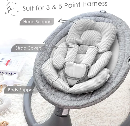 Miniatura 4 de Inserto de asiento de automóvil infantil para niñas recién nacidas, insertos de asiento de automóvil de malla de verano con almohadillas para Gris
