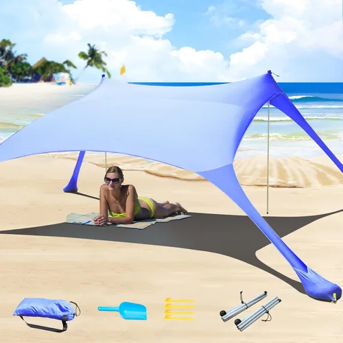Miniatura 8 de Tienda de campaña de playa de 77 pies con protección UV UPF50+, toldo al aire libre con 2 postes para camping, pesca, patio trasero y pícnics