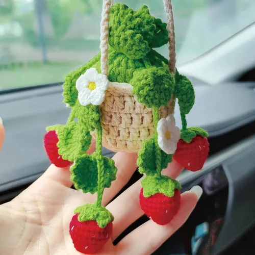 Miniatura 11 de Lindos accesorios para plantas de automóvil, accesorios de suspensión para espejo retrovisor tejido a mano con orquídeas en maceta de ganchillo B