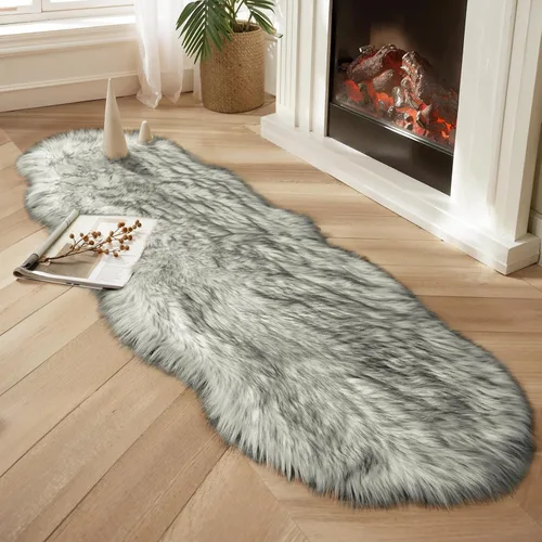 Miniatura 30 de Ciicool Alfombras de Piel de Oveja Sintética Suaves Alfombra de Piel Sintética Suave Beige Alfombra Esponjosa Funda para Silla y Sofá Alfombra