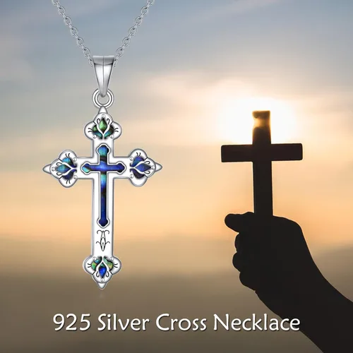 Miniatura 29 de YFN Collar de cruz de plata de ley 925 con nudo celta cruz infinito corazón amor colgante collar de 18 pulgadas