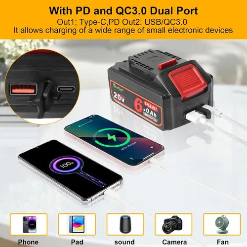 Miniatura 2 de waitley Actualizado 20V Real 6A Plus compatible con Dewalt 20 voltios DCB200 herramientas eléctricas inalámbricas con enchufe USB y carga rápida