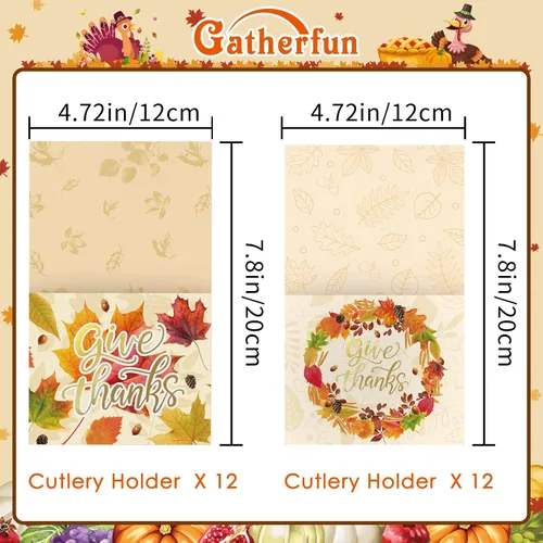 Miniatura 2 de Gatherfun Soporte para cubiertos de Acción de Gracias, lámina dorada con diseño de hoja de arce Give Things, soporte para utensilios para decoración