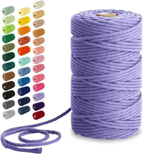 Miniatura 74 de Nook Theory - Cuerda de macramé de 3 mm, 220 yardas de cuerda de algodón, hilo de 4 mm y 5 mm, cuerda para manualidades, perfecta para colgantes