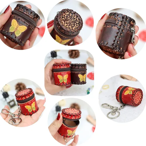 Miniatura 3 de Fanyixuan Bolso de Cuero Mini Hecho a Mano en Forma de Cubo, Colgante de Joyería, Caja de Joyería, Caja de Almacenamiento de Clasificación