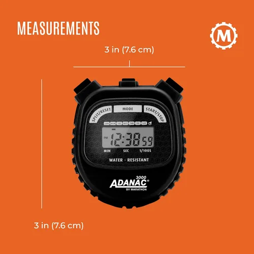 Miniatura 5 de Cronómetro digital MARATHON Adanac 3000 con pantalla extra grande y botones, resistente al agua, negro, 1