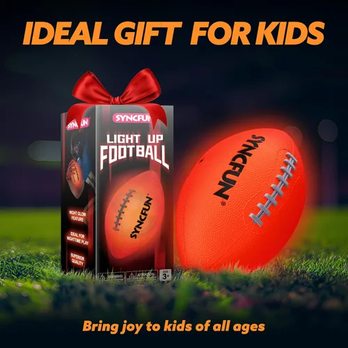 Miniatura 7 de SYNCFUN Fútbol que brilla en la oscuridad para niños, fútbol iluminado para juegos nocturnos de deportes al aire libre, pelota roja brillante