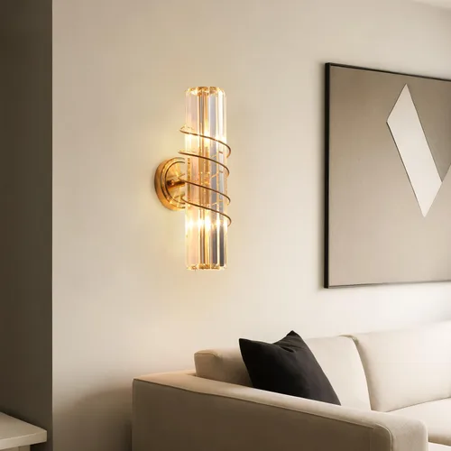 Miniatura 5 de Aplique de pared de cristal con 2 luces de latón vintage de mediados de siglo, iluminación de pared de latón dorado para interiores, lámpara