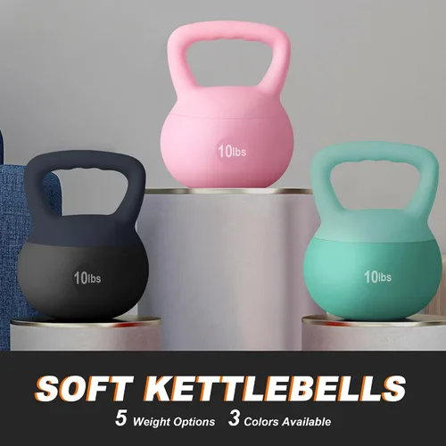 Miniatura 5 de soges Pesa rusa de PVC de una pieza con asas anchas, pesas rusas de entrenamiento de fuerza de 5 libras a 35 libras opcionales para mujeres