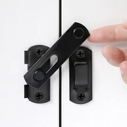 Miniatura 8 de INIRET Paquete de 5 pestillos para puerta de granero, 3.93 x 2.75 pulgadas, de acero inoxidable, color negro, cerraduras de puerta abatibles