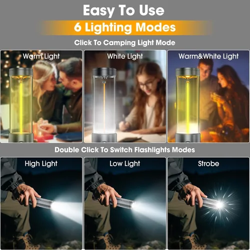 Miniatura 4 de Linterna LED para campamento, hasta 350 horas de luz de campamento recargable, 4 modos de linterna al aire libre con luz roja, resistente al agua