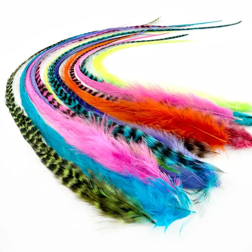 Miniatura 18 de 21 extensiones de cabello de color azul, kit de gallo de 9 a 14 pulgadas de largo, con 20 cuentas de microenlace, plumas 100% reales, estilo bohemio