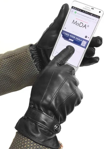 Miniatura 2 de MODA Mr Chicago - Guantes de cuero genuino para hombre con función de pantalla táctil para teléfonos inteligentes