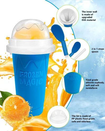 Miniatura 6 de Bollove - Vaso para granizar, tazas mágicas para hacer granizados para hacer tú mismo, taza portátil para jugos, leche y helado, doble capa de Azul