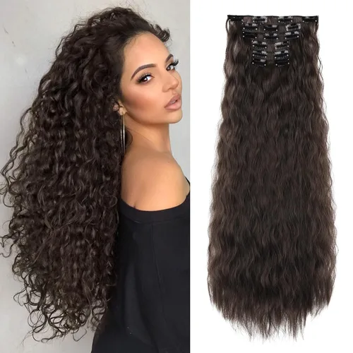 Miniatura 12 de LONAI - Extensiones de cabello con clip, 6 piezas, rizadas, de 24" de largo, sintéticas, para mujer, color rubio ceniza natural