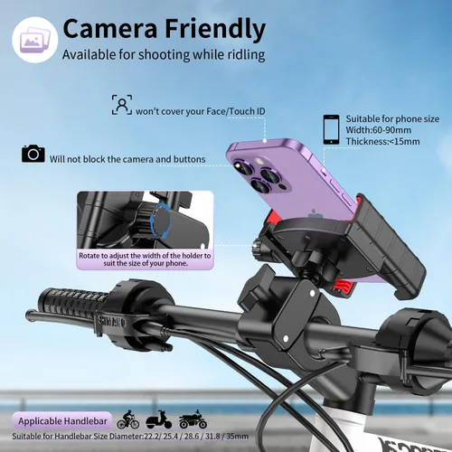 Miniatura 2 de Soporte de teléfono para bicicleta, [compatible con cámara] Soporte de teléfono de motocicleta para scooter eléctrico, montaña, moto de cross