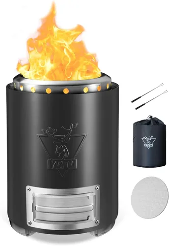 Miniatura 13 de YEFU Hoguera de mesa portátil: estufa de bajo humo para exteriores y patio, fogata de mesa de combustión segura alimentada por pellets y madera