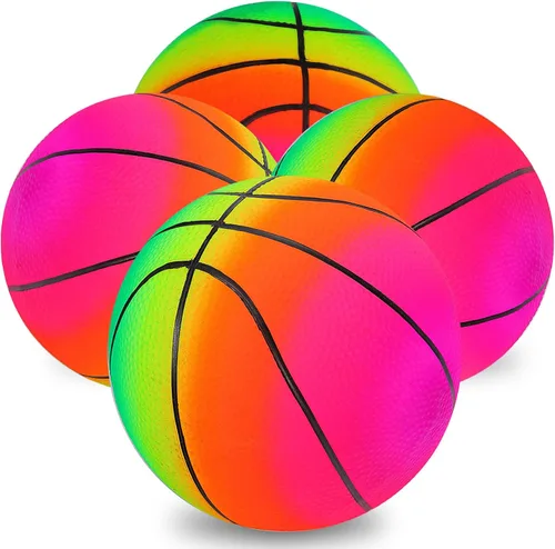 Visen 4 bolas de arco iris para niños y adultos con 1 bomba de mano, bolas de goma coloridas de 8.5 pulgadas, pelotas inflables de varios colores,