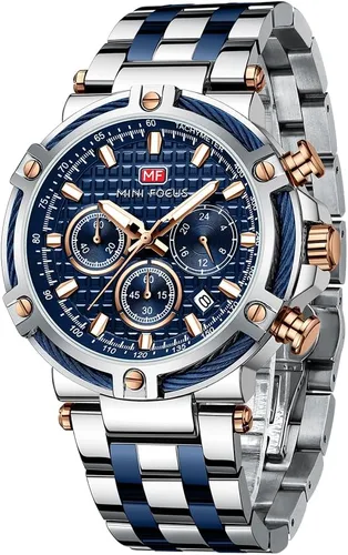 Miniatura 8 de MF MINI FOCUS Relojes de negocios para hombre (cronógrafo/resistente al agua/luminiscente/calendario/24 horas) Relojes de cara grande con banda