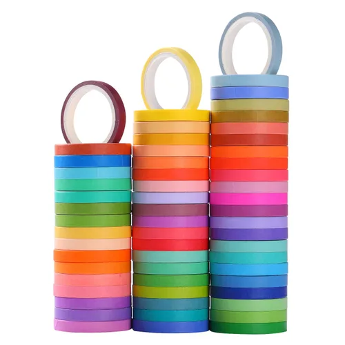 Miniatura 8 de WAPETASHI - Juego de cinta Washi de 40 rollos, 2 tamaños de cinta decorativa arco iris para álbumes de recortes y diarios