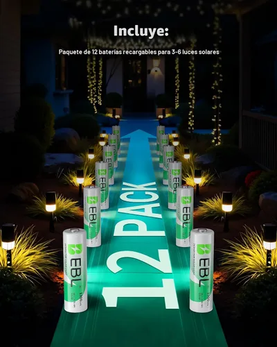 Miniatura 4 de EBL - Pilas solares AA recargables para luces solares de exterior, 1300 mAh NIMH precargadas 1,2 V, recargable hasta 1200 veces para luces de jardín