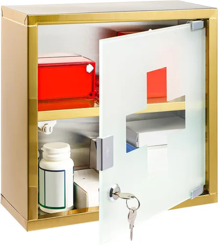 Miniatura 11 de Timgle Armario de pared de primeros auxilios con cerradura para medicamentos montado en la pared del baño, gabinete médico colgante con puerta