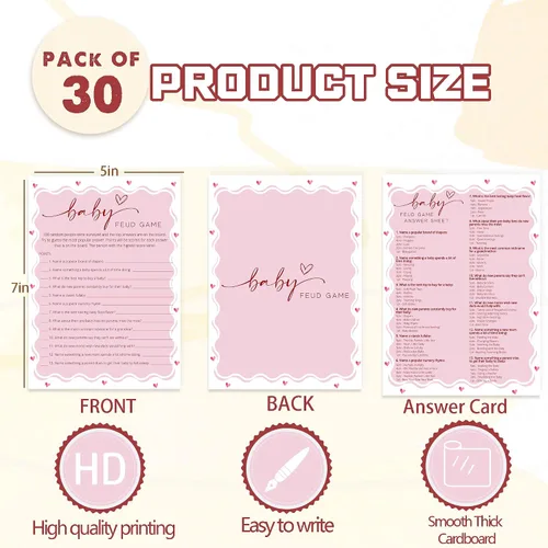 Miniatura 2 de Tarjetas de juego de peleas familiares para baby shower con tarjeta de respuesta, juegos de baby shower rosa para 30 invitados, tarjetas