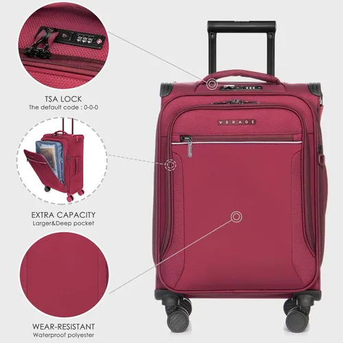 Miniatura 2 de VERAGE Teldo Softside - Equipaje de ruedas giratorias expandible, Borgoña, Equipaje de mano Softside